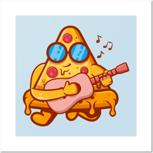 Cool Pizza Playing Guitar Posters and Art